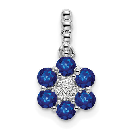 Sapphire and Diamond Floral Charm Pendant in Real 14k White Gold