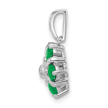 14k White Gold Pendant with Green Emeralds and Diamonds, Floral Snowflake Design