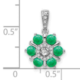 14k White Gold Pendant with Green Emeralds and Diamonds, Floral Snowflake Design