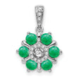 14k White Gold Pendant with Green Emeralds and Diamonds, Floral Snowflake Design