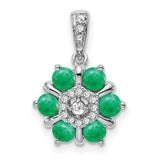 14k White Gold Pendant with Green Emeralds and Diamonds, Floral Snowflake Design