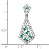 14k White Gold Pendant with Emerald and Diamond, Kite Shape and Geometric Openwork Design