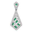 14k White Gold Pendant with Emerald and Diamond, Kite Shape and Geometric Openwork Design