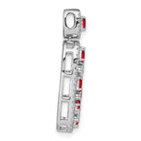 14k White Gold Pendant with Baguette Rubies and Diamonds, Modern Openwork Design