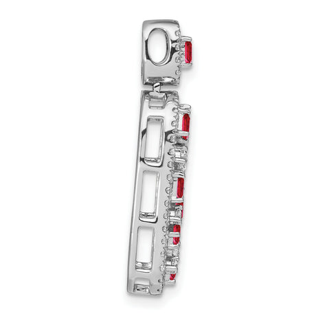 14k White Gold Pendant with Baguette Rubies and Diamonds, Modern Openwork Design