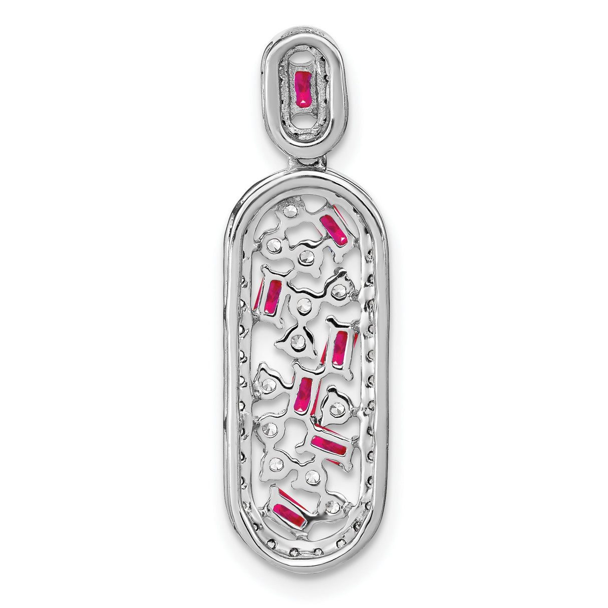 14k White Gold Pendant with Baguette Rubies and Diamonds, Modern Openwork Design
