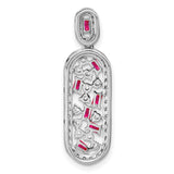 14k White Gold Pendant with Baguette Rubies and Diamonds, Modern Openwork Design