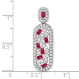 14k White Gold Pendant with Baguette Rubies and Diamonds, Modern Openwork Design