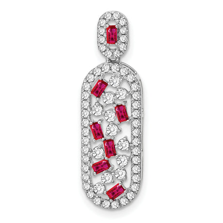 14k White Gold Pendant with Baguette Rubies and Diamonds, Modern Openwork Design