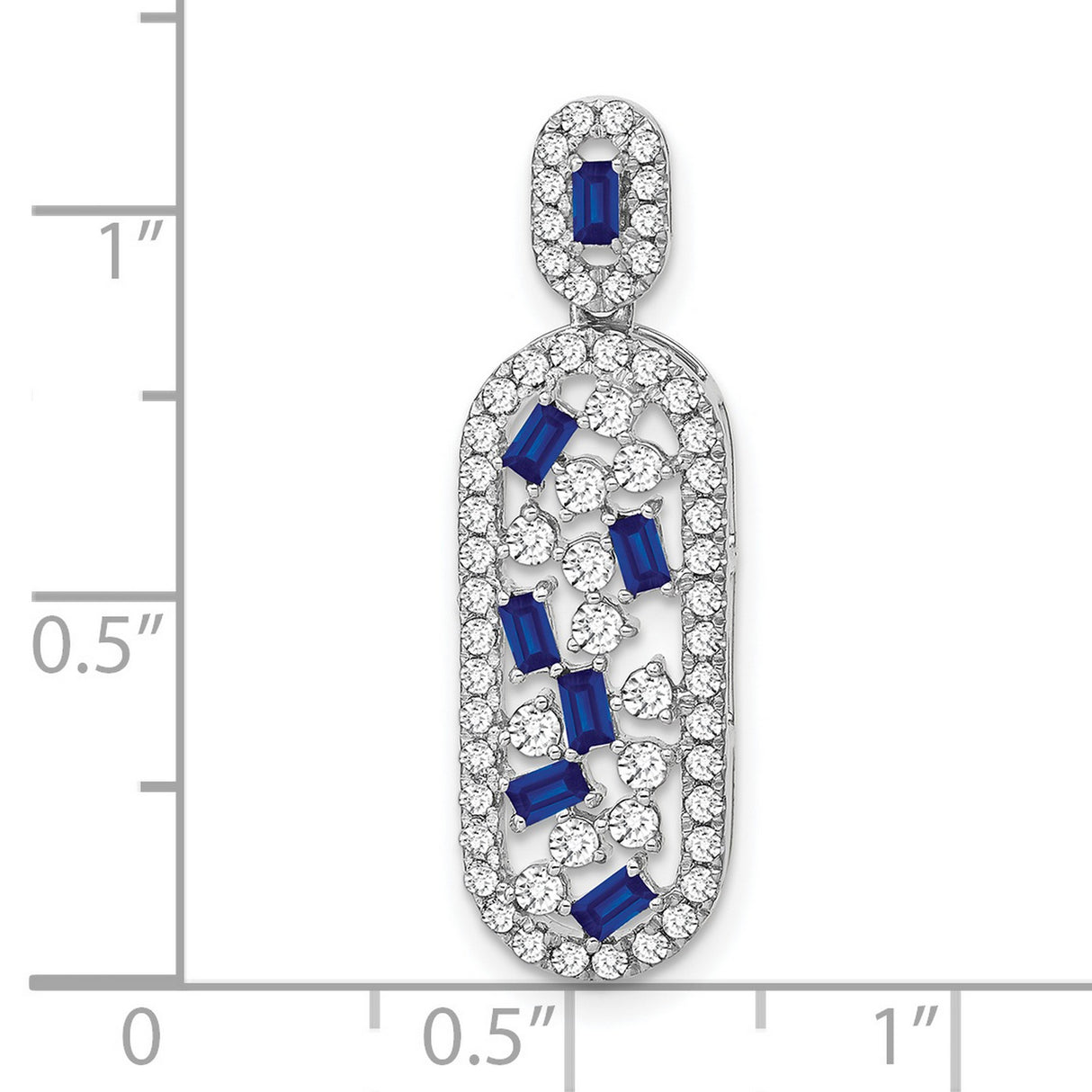 14k White Gold Pendant with Baguette Blue Sapphires and Round Diamonds, Modern Design