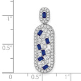 14k White Gold Pendant with Baguette Blue Sapphires and Round Diamonds, Modern Design