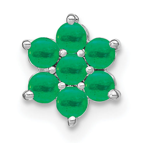 14k White Gold Emerald Flower Pendant with Seven Round Gemstones Floral Design