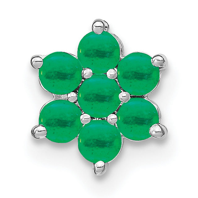 14k White Gold Emerald Flower Pendant with Seven Round Gemstones Floral Design