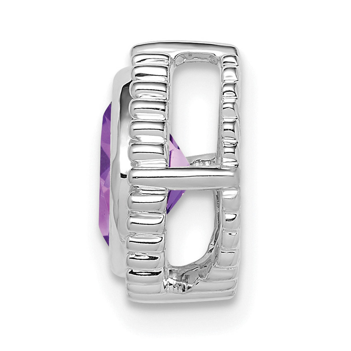 14k White Gold Pendant with Cushion Cut Amethyst and Beaded Frame Design