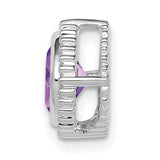14k White Gold Pendant with Cushion Cut Amethyst and Beaded Frame Design
