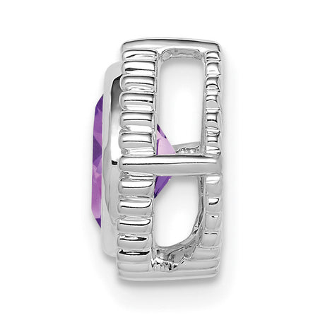 14k White Gold Pendant with Cushion Cut Amethyst and Beaded Frame Design