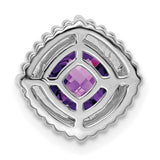 14k White Gold Pendant with Cushion Cut Amethyst and Beaded Frame Design