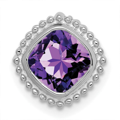 14k White Gold Pendant with Cushion Cut Amethyst and Beaded Frame Design