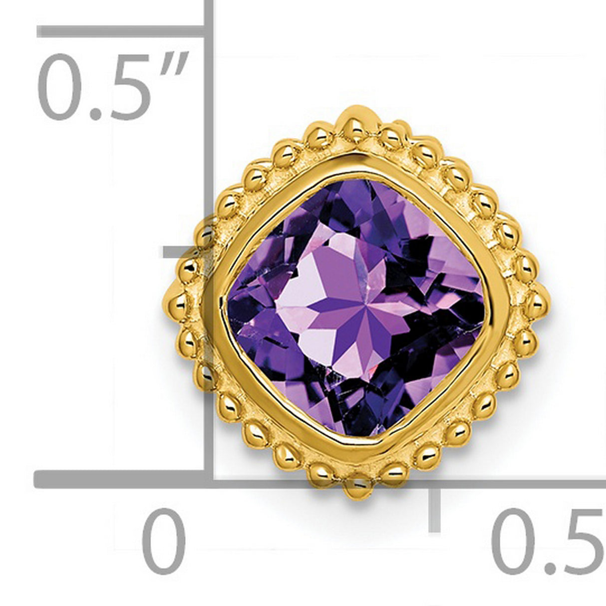 14k Yellow Gold Amethyst Pendant with Cushion Cut Gemstone, Beaded Frame Design