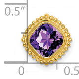 14k Yellow Gold Amethyst Pendant with Cushion Cut Gemstone, Beaded Frame Design