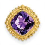 14k Yellow Gold Amethyst Pendant with Cushion Cut Gemstone, Beaded Frame Design