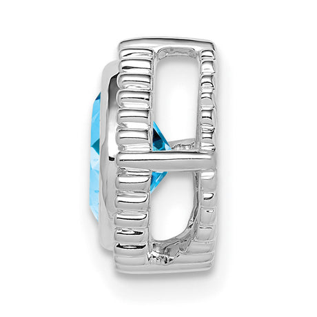 14k White Gold Blue Topaz Cushion Cut Pendant with Beaded Border and Minimal Chain