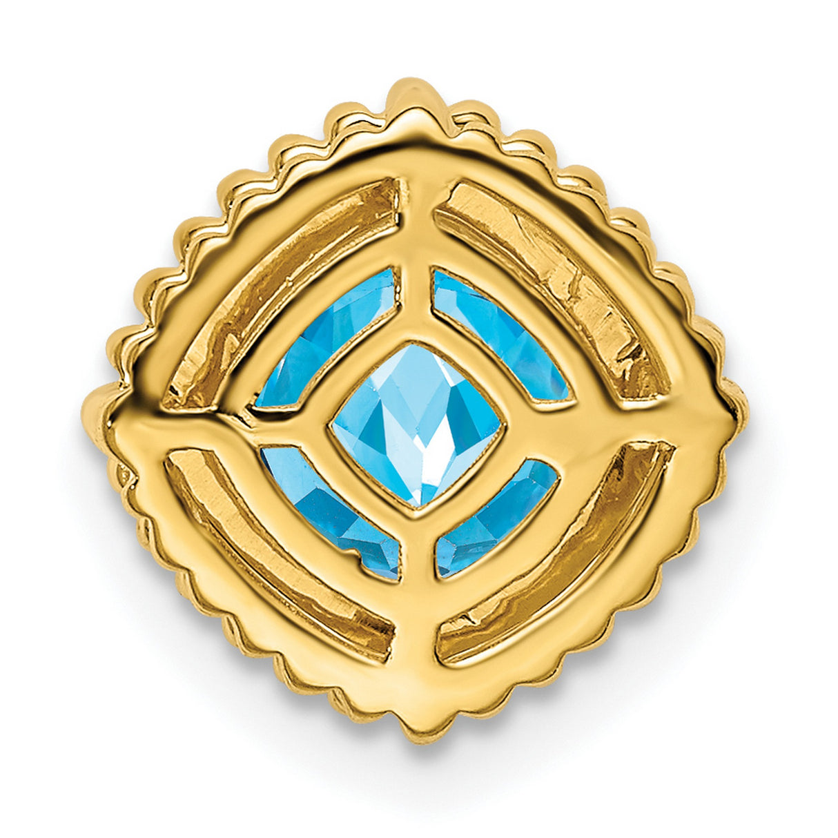 14k Yellow Gold Pendant with Swiss Blue Topaz, Cushion Cut with Beaded Frame