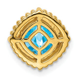 14k Yellow Gold Pendant with Swiss Blue Topaz, Cushion Cut with Beaded Frame