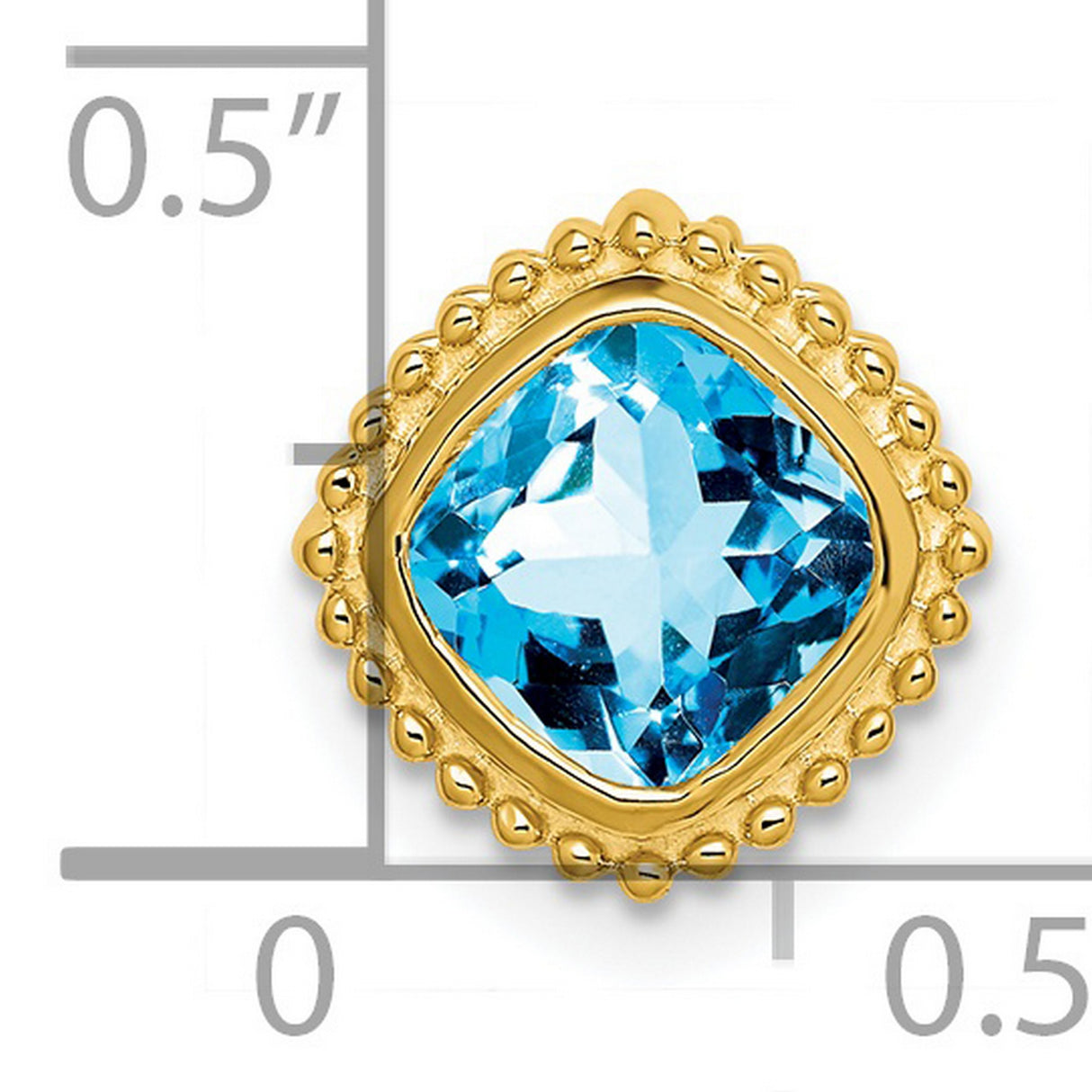 14k Yellow Gold Pendant with Swiss Blue Topaz, Cushion Cut with Beaded Frame