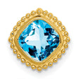14k Yellow Gold Pendant with Swiss Blue Topaz, Cushion Cut with Beaded Frame