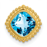 14k Yellow Gold Pendant with Swiss Blue Topaz, Cushion Cut with Beaded Frame