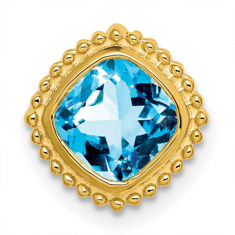 14k Yellow Gold Pendant with Swiss Blue Topaz, Cushion Cut with Beaded Frame