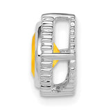 14k White Gold Cushion-Cut Citrine Charm Pendant, Starburst Motif with Beaded Frame
