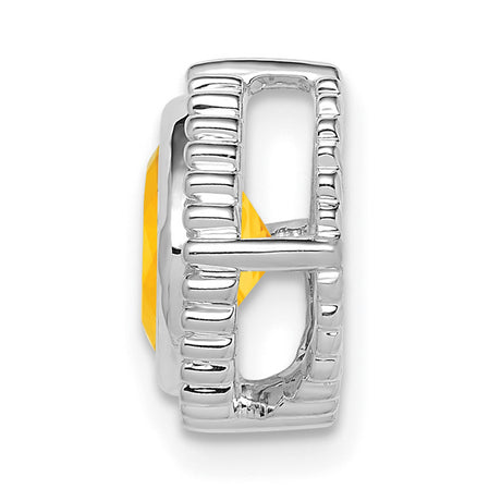 14k White Gold Cushion-Cut Citrine Charm Pendant, Starburst Motif with Beaded Frame