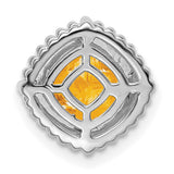 14k White Gold Cushion-Cut Citrine Charm Pendant, Starburst Motif with Beaded Frame