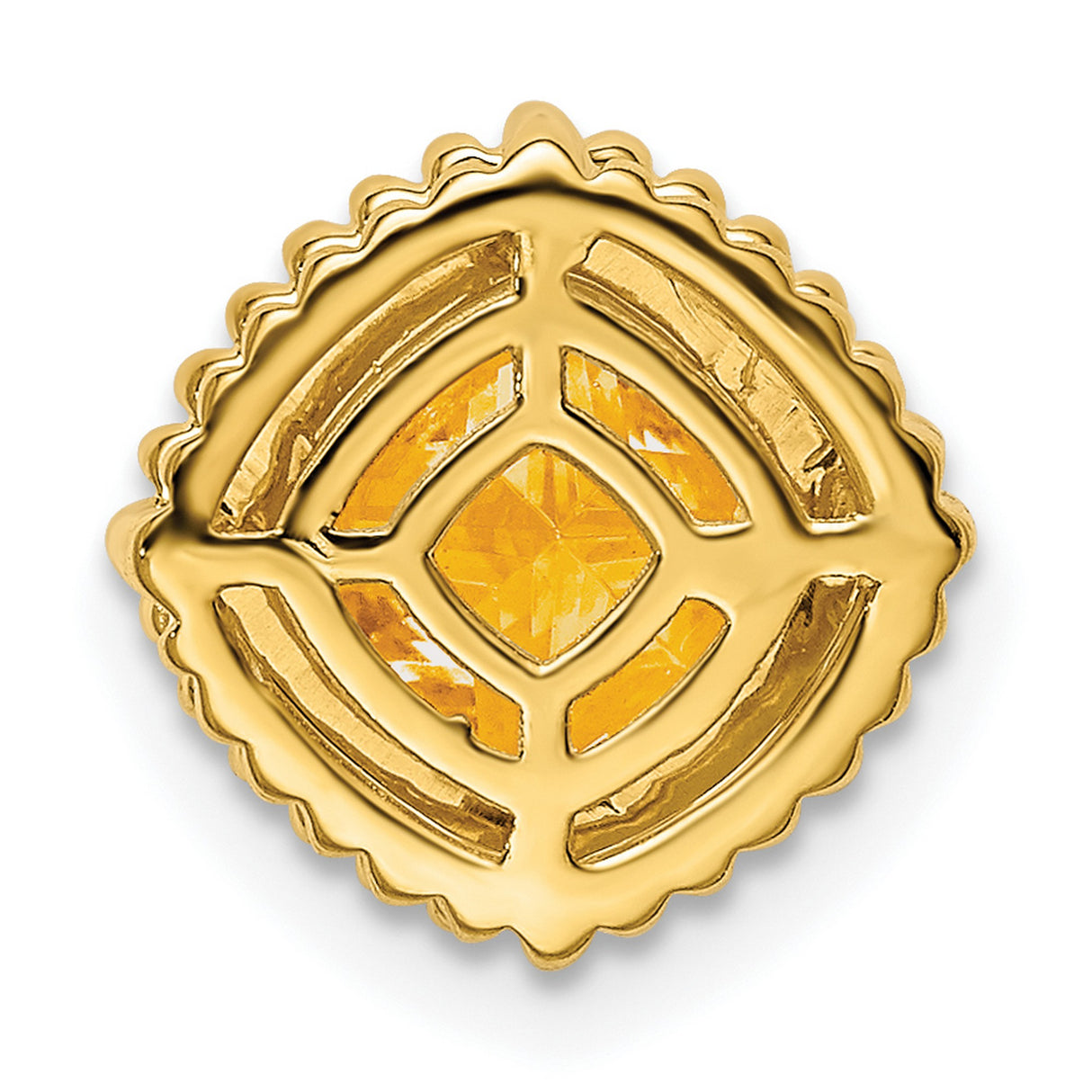 14k Yellow Gold Ring with Cushion Cut Citrine, Beaded Border, Starburst Design