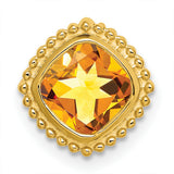 14k Yellow Gold Ring with Cushion Cut Citrine, Beaded Border, Starburst Design