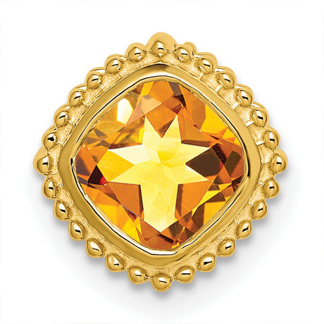 14k Yellow Gold Ring with Cushion Cut Citrine, Beaded Border, Starburst Design