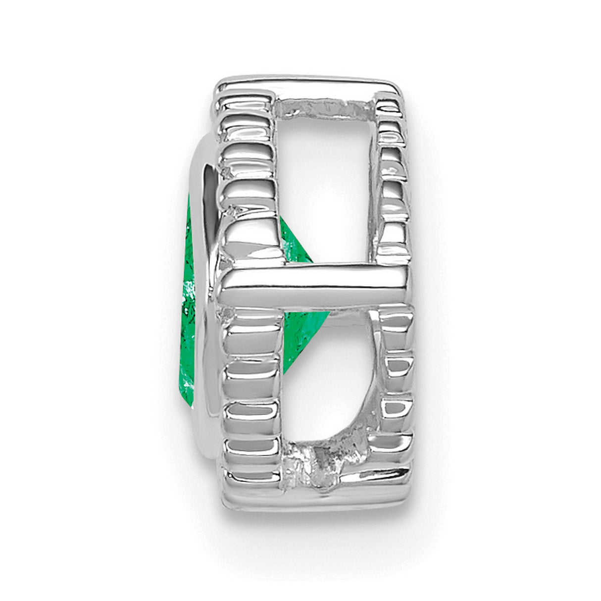 14k White Gold Stud Earrings with Square Cut Emerald and Beaded Border Design