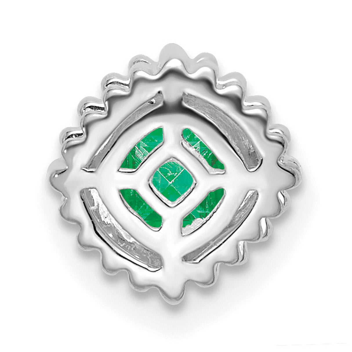 14k White Gold Stud Earrings with Square Cut Emerald and Beaded Border Design