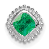14k White Gold Stud Earrings with Square Cut Emerald and Beaded Border Design