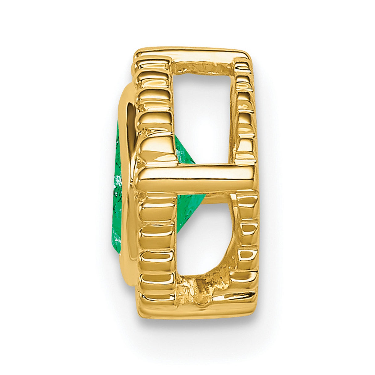 14k Yellow Gold Stud Earrings with Emerald in Textured Bezel Setting