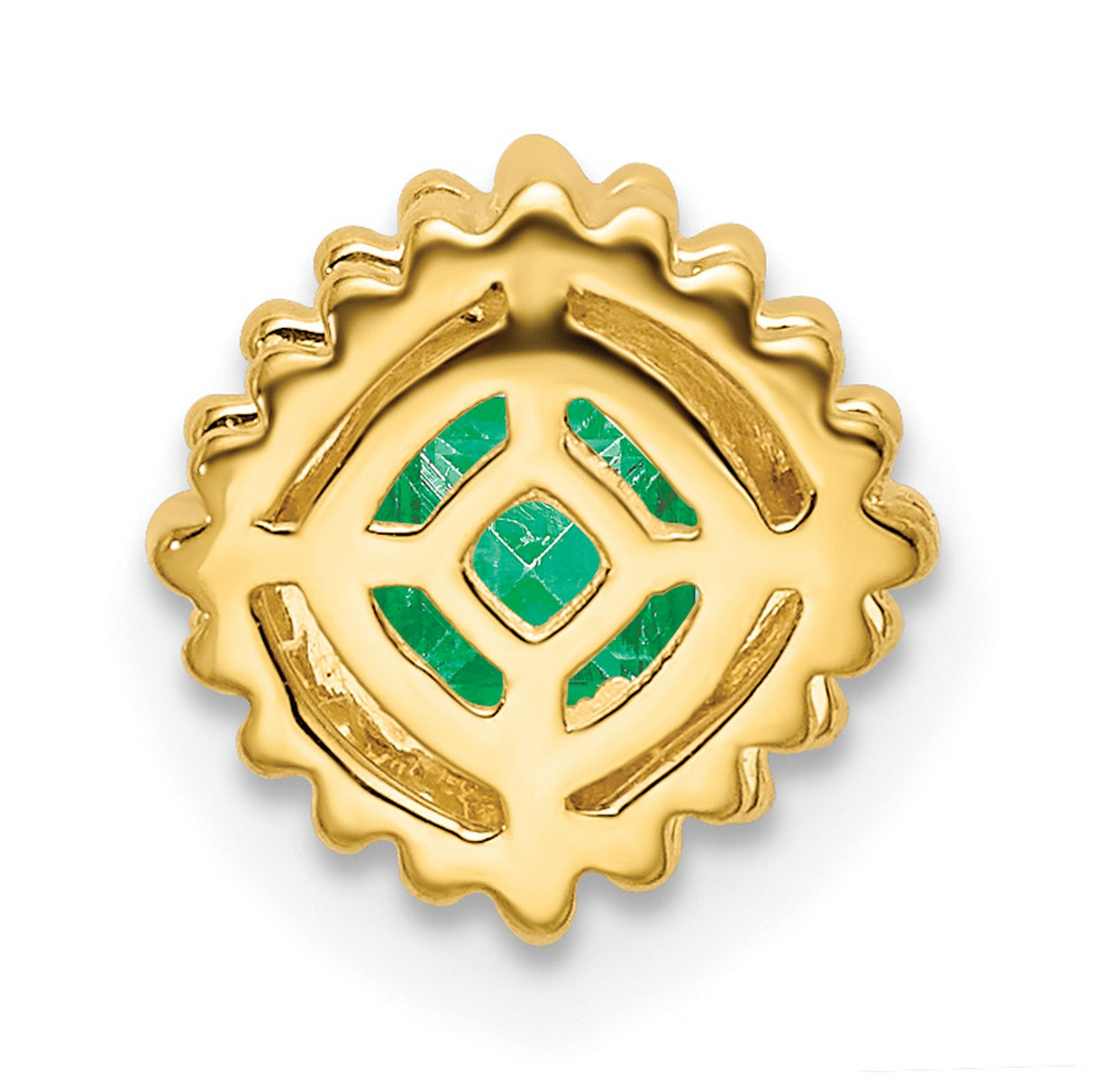 14k Yellow Gold Stud Earrings with Emerald in Textured Bezel Setting