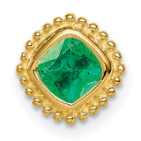14k Yellow Gold Stud Earrings with Emerald in Textured Bezel Setting