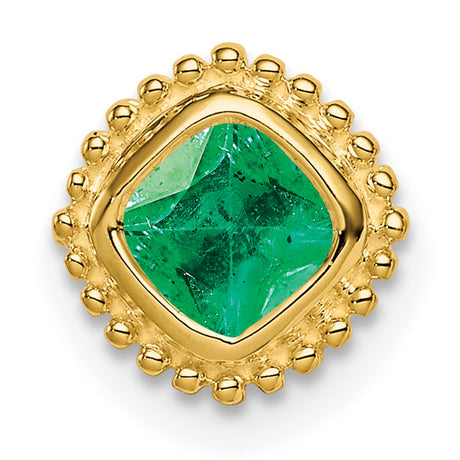 14k Yellow Gold Stud Earrings with Emerald in Textured Bezel Setting