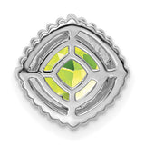 14k White Gold Cushion Cut Peridot Pendant with Beaded Border, August Birthstone Jewelry