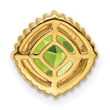14k Yellow Gold Pendant with Cushion Cut Peridot and Beaded Edging, August Birthstone Jewelry