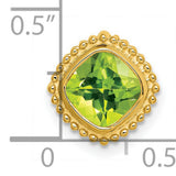 14k Yellow Gold Pendant with Cushion Cut Peridot and Beaded Edging, August Birthstone Jewelry