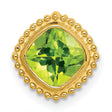 14k Yellow Gold Pendant with Cushion Cut Peridot and Beaded Edging, August Birthstone Jewelry