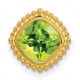 14k Yellow Gold Pendant with Cushion Cut Peridot and Beaded Edging, August Birthstone Jewelry